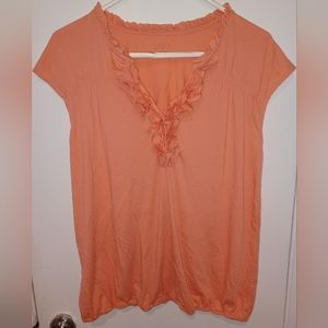 Loft Womens Top Large Pink Salmon Short Sleeve V Neck Casual Pullover Top